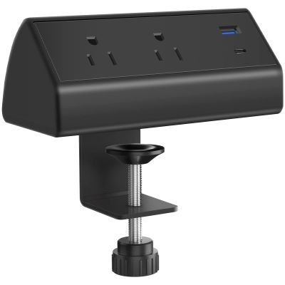 CCCEI Desk Power Strip with 18W USB C Fast Charge Port, Black 800J Surge Protector Clamp Desktop Outlet, Table Edge Mount Socket 6FT and Fit 1.6 inch Tabletop Edge Thick.