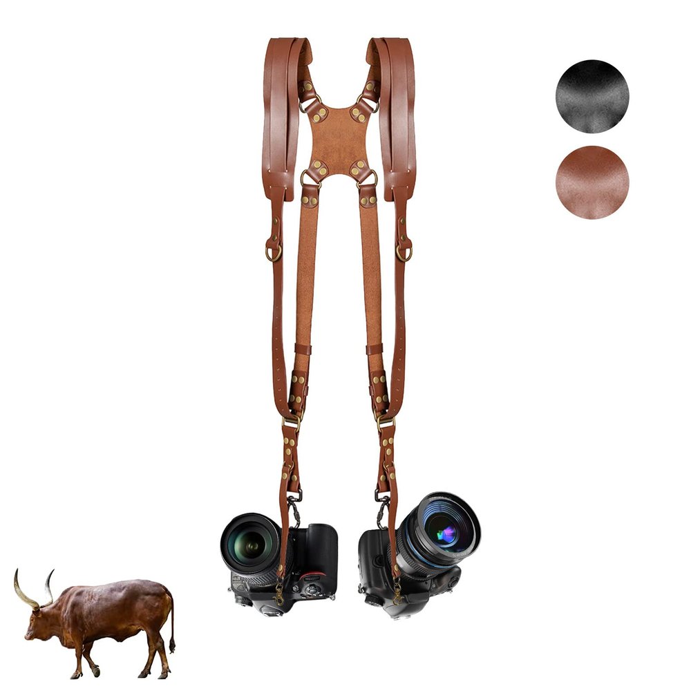 Kasla Camera Strap, Camera Straps for Photographers, Leather Dual Camera Strap for Two DSLR/SLR Cameras (Tan)