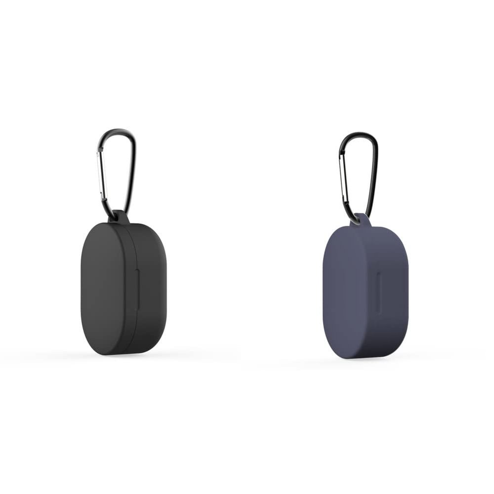2 Pack DAYJOY Soft Silicone Protective Case Cover Compatible with Redmi Airdots 3 Earbuds, Protective Skin Sleeve with Key Chain (Black+Blue)