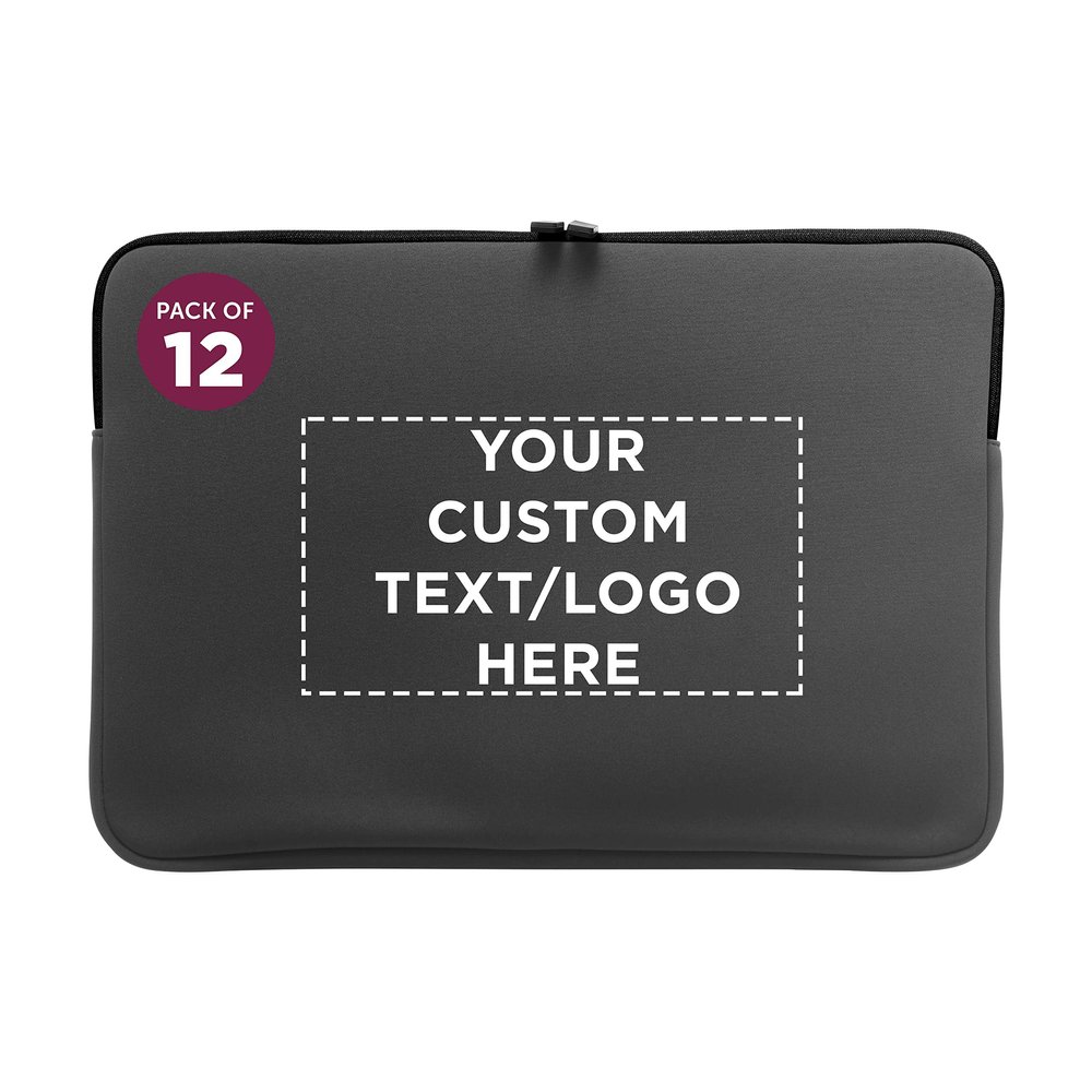 12 Santana Neoprene Laptop Sleeves Set - Customizable Text, Logo - Zipper Closure, Lightweight, Durable, Party Favor - Dark Grey