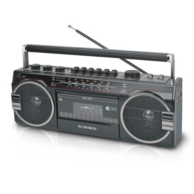 AudioBox RXC-25BT Retrobox 2 Way Speaker System Boombox w/Bluetooth Connectivity, AM/FM/SW, USB and SD Card Connection, & Cassette Player, Black