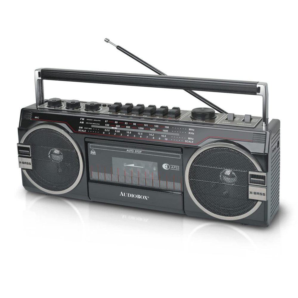 AudioBox RXC-25BT Retrobox 2 Way Speaker System Boombox w/Bluetooth Connectivity, AM/FM/SW, USB and SD Card Connection, & Cassette Player, Black