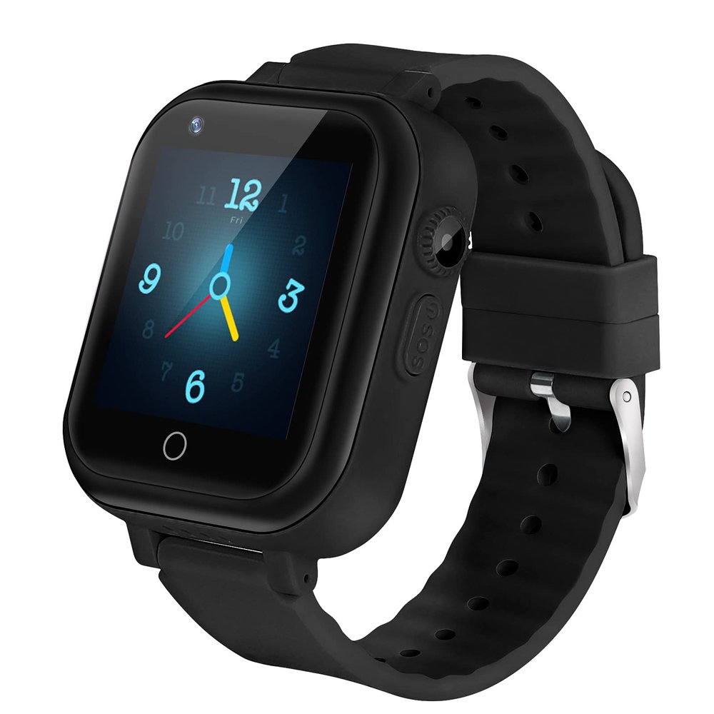 4G GPS Smart Watch for Kids, 2-Way Call,Video Call,Voice Chat,School Mode,SOS,GPS,Camera,Pedometer,IP67 Waterproof Watch Phone for Boys Girls (T16, 1.44", Pure Color Strap, Black)
