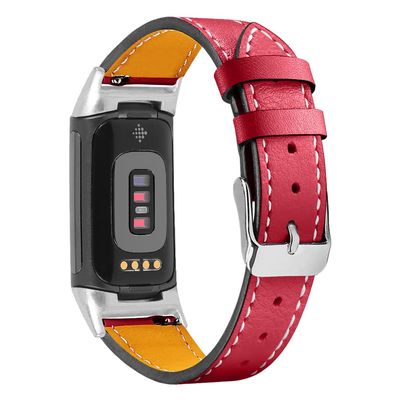 AISPORTS Leather Band Compatible with Fitbit Charge 5 Band for Women Men, Soft Breathable Leather Sport Wristband Metal Classic Buckle Bracelet Replacement Band for Fitbit Charge 5 Activity Tracker