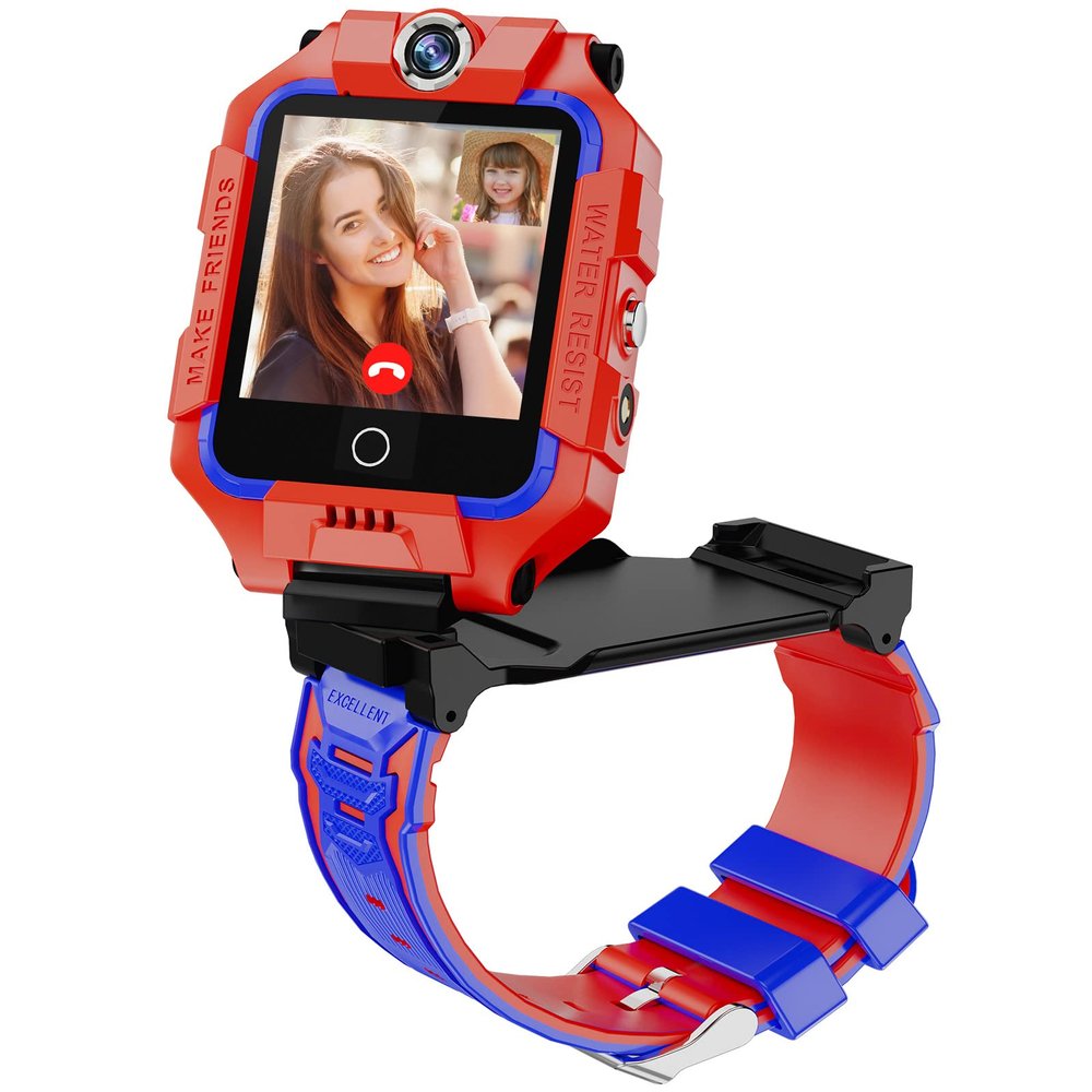 4G GPS Smart Watch for Kids, 2-Way Call,Video Call,Voice Chat,School Mode,SOS,GPS,Camera,Pedometer,IP67 Waterproof Watch Phone for Boys Girls (T10, 360 Rotation, Dual Cameras, Kid-Proof, Red)