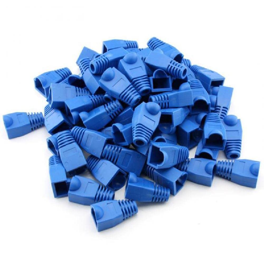 100 Pcs RJ45 8P8C Ethernet Network Cable Strain Relief Boots Cable Connector Plug Cover Blue