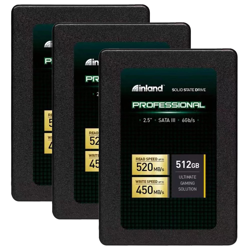 Inland Professional 3 Pack 512GB SSD SATA III 6Gb/s 2.5" 7mm TLC 3D NAND Internal Solid State Drive (3x512GB)