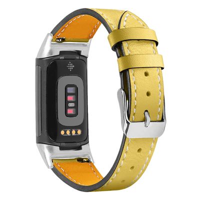 AISPORTS Leather Band Compatible with Fitbit Charge 5 Band for Women Men, Soft Breathable Leather Sport Wristband Metal Classic Buckle Bracelet Replacement Band for Fitbit Charge 5 Activity Tracker