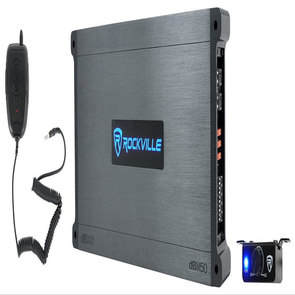 Rockville DBM50 4000W Peak/980W RMS 5-Channel Marine Amplifier, IPX6 Waterproof, Adjustable Crossover, PA Mic Included, Perfect for Boats and Marine Audio