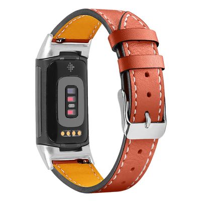 AISPORTS Leather Band Compatible with Fitbit Charge 5 Band for Women Men, Soft Breathable Leather Sport Wristband Metal Classic Buckle Bracelet Replacement Band for Fitbit Charge 5 Activity Tracker