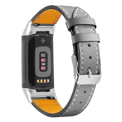 AISPORTS Leather Band Compatible with Fitbit Charge 5 Band for Women Men, Soft Breathable Leather Sport Wristband Metal Classic Buckle Bracelet Replacement Band for Fitbit Charge 5 Activity Tracker