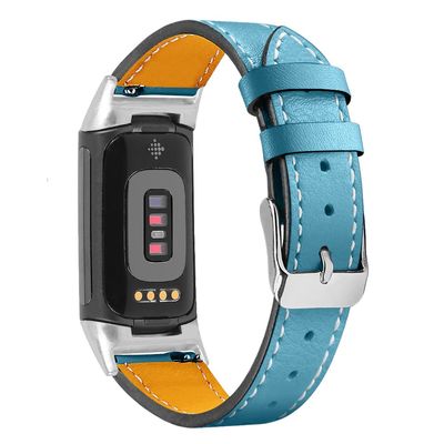 AISPORTS Leather Band Compatible with Fitbit Charge 5 Band for Women Men, Soft Breathable Leather Sport Wristband Metal Classic Buckle Bracelet Replacement Band for Fitbit Charge 5 Activity Tracker