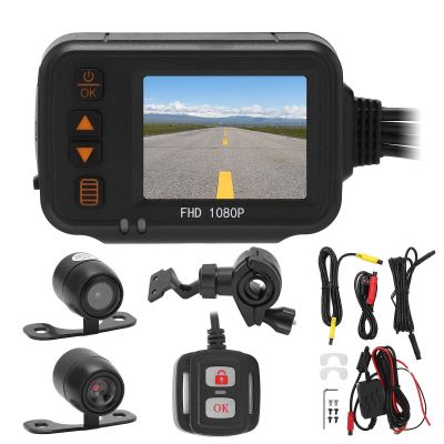 Keenso Motorcycle Driving Recorder, 2in Display Front Rear Dual Camera 1080P+720P Waterproof Multifunction Autocycle Accessories Portable GPS