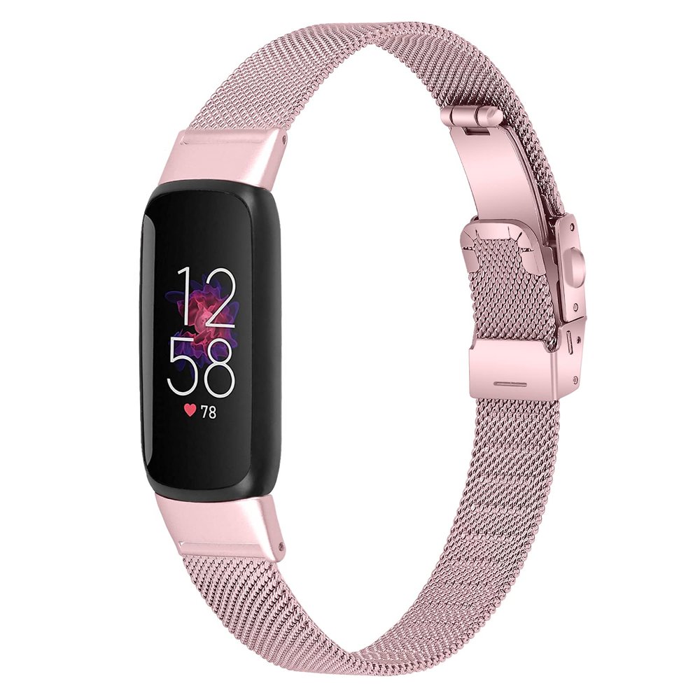 TryBest Metal Wristband Compatible with Fitbit Luxe,Women Men Metal Stainless Steel Replacement Band Accessories Adjustable 5.5-8.1 inch - Pink