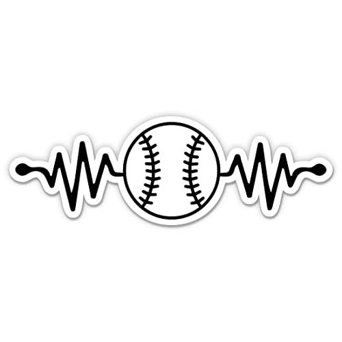 Baseball Heartbeat Pulse Sticker - 3" Laptop Sticker - Waterproof Vinyl for Car, Phone, Water Bottle - Baseball Decal