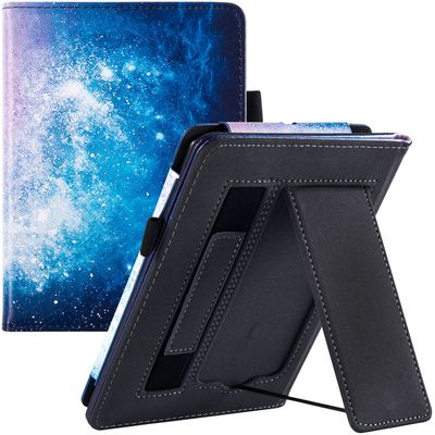 BOZHUORUI Stand Case for 6.8" Kindle Paperwhite 11th Generation - 2021 & Paperwhite Signature Edition e-Reader - PU Leather Sleeve Cover with Hand Strap/Auto Wake/Sleep, Galaxy