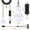 Tuanse 3pcs USB LED Light Bulbs Portable Camping Lights 5w with USB Splitter Cable 1 to 3, 8.2ft Extra Length Cord Tent Latern Outdoor Emergency Bulb for Garage Warehouse Truck Fishing Warm White view 2