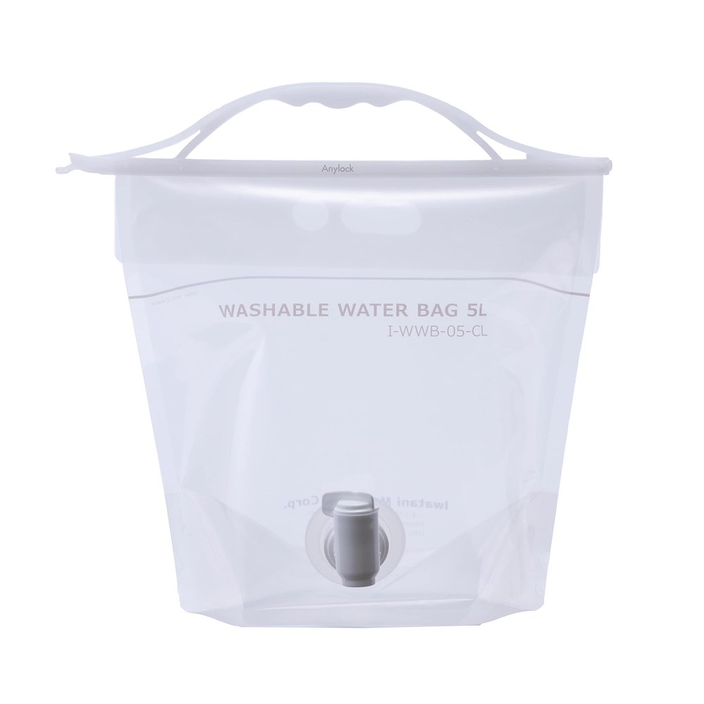 Iwatani Material WWB-5CL Water Tank, Washable, Water Bag, 1.6 gal (5 L), Clear, Washable, Dry, Easy to Pour Cook Included, Camping, Leisure, Disaster Prevention, Compact Foldable