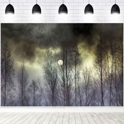 Yeele Halloween Backdrops Black Night Scary Cloud Full Moon Wild Forest Vinyl Photography Background Halloween Photo Backdrop Gothic Gloomy Party Decoration Wallpaper Shoot Props,5x3ft