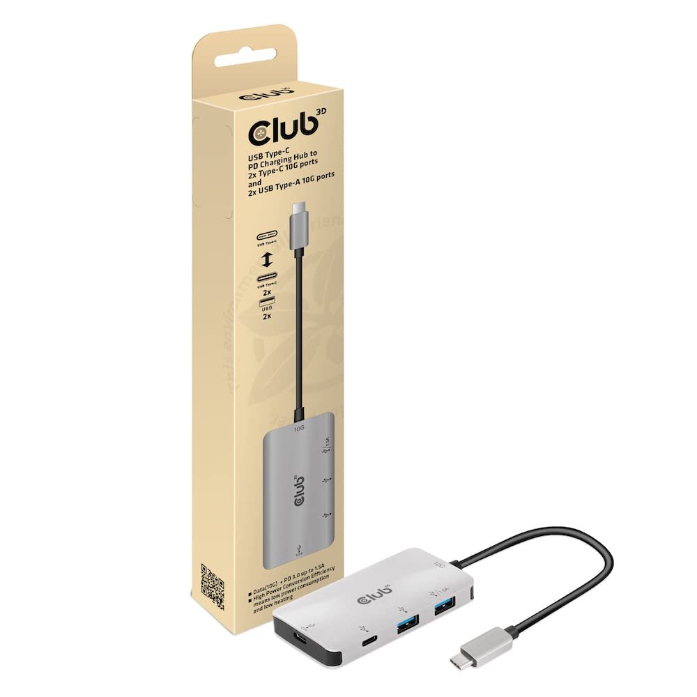 Club3D USB Gen2 Type-C Pd Charging Hub to 2X Type-C 10G Ports, W128560755 (Hub to 2X Type-C 10G Ports and 2X USB Type-A 10G Ports)