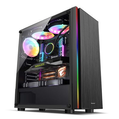 BBNB Gaming Case, Mid - Tower PC Gaming Case ATX/M-ATX/ITX - Front I/O USB 3.0 Port - Acrylic Glass Side Panel - LED Strip - Water-Cooling Ready (Color : Black)