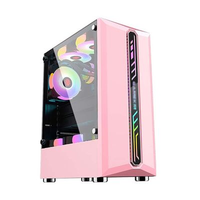 BBNB Gaming Case, Mid - Tower PC Gaming Case ATX/M-ATX/ITX - Front I/O USB 3.0 Port - Acrylic Glass Side Panel - RGB Strip - Water-Cooling Ready (Color : Pink)