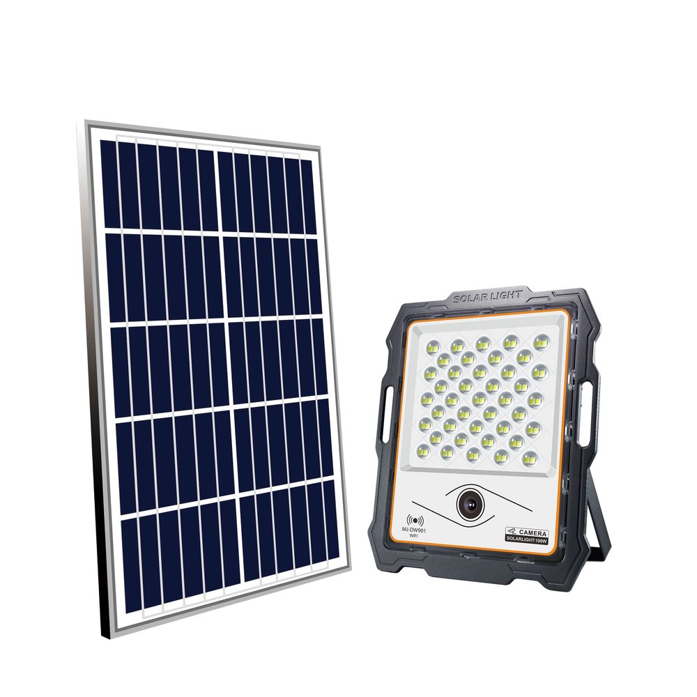 eLEDing Solar Security Light with 1080P WiFi Full-Color Camera LED 400W-Equivalent Floodlight, Detachable Solar Panel, Dusk-to-Dawn Motion Activation, Portable Aluminum Outdoor/Indoor Security System