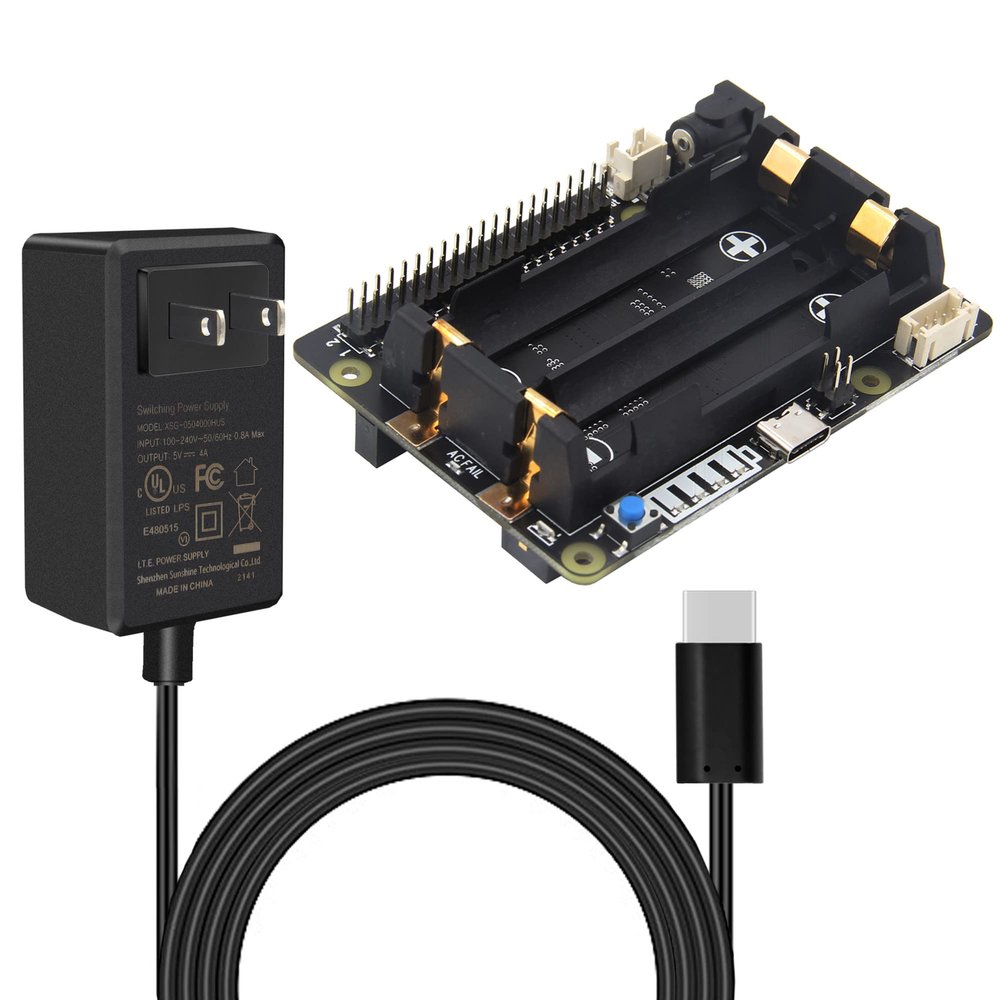 Geekworm Raspberry Pi 4 UPS with Power Adapter, X728 (Max 5.1V 6A) UPS & Power Management Board + 20W Type-C 5V 4A Power Adapter Compatible with Raspberry Pi 4 Model B