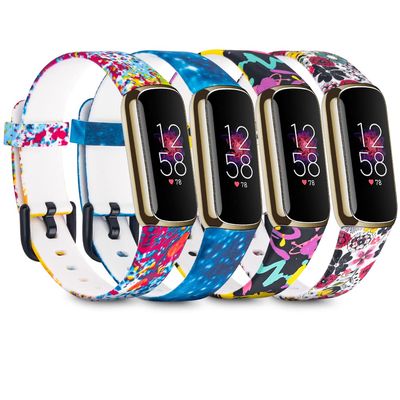Baaletc Compatible with Fitbit Luxe Watch Band for Women, Silicone Floral Replacement Bands for Fitbit Luxe Band Accessories Large