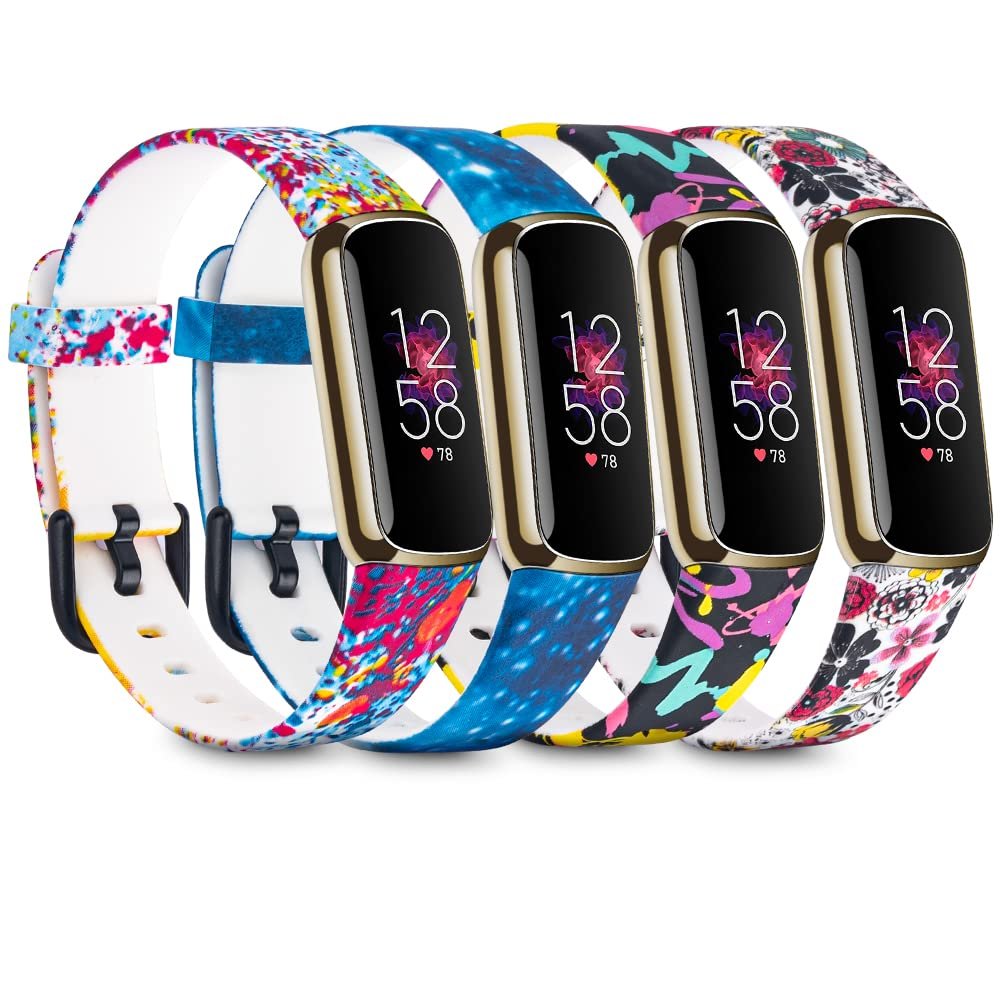Baaletc Compatible with Fitbit Luxe Watch Band for Women, Silicone Floral Replacement Bands for Fitbit Luxe Band Accessories Large
