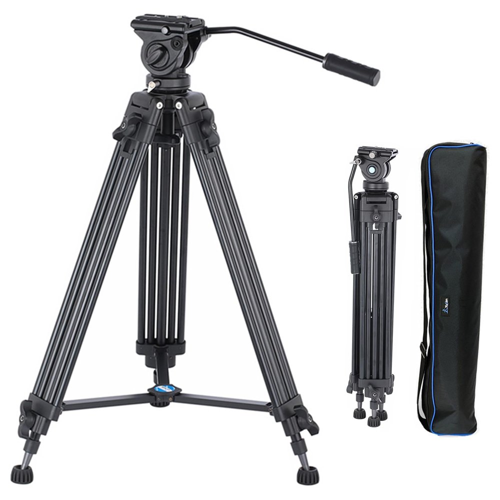 YUSEN 72" Camera Tripod Professional Video Heavy Duty Tripod Aluminium Twin Tube Stand with 360 Degree Fluid Drag Head, QR Plate Compatible with DSLR Camcorder Cameras Lodad Up to 17.6lb