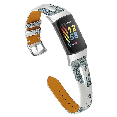 Leather Watch Strap Compatible with Charge 5,KangPlus Women Girl Sport Slim Leather Bands Replacement Strap Adjustable 5.5-7.8 inch Compatible with Fitbit Charge 5