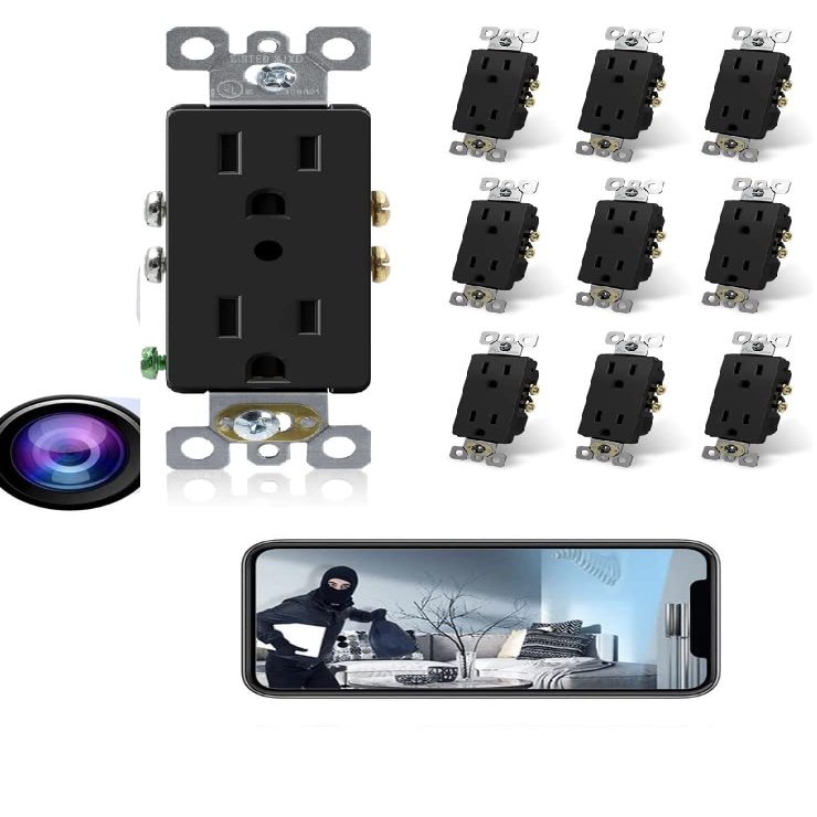 4K WiFi Wall AC Outlet Hidden Spy Camera with Motion Detection & Android and iOS APP Black