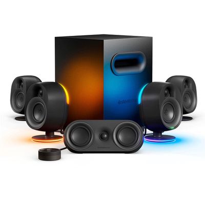 SteelSeries Arena 9 Illuminated 5.1 Desktop Gaming Speakers 5.1 USB Surround Sound Wireless Rear Speakers 2-Way Speaker Design Subwoofer RGB Light, Bluetooth PC, PlayStation, Mobile, Mac