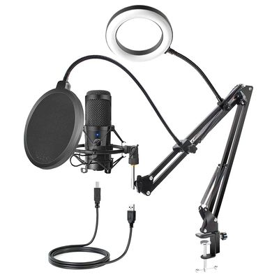 Avalanche Daddy USB Microphone Condenser D80 Recording Microphone with Stand and Ring Light for PC Karaoke Streaming Podcasting