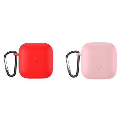 2 Pack DAYJOY Soft Silicone Protective Case Cover Compatible with Redmi Buds 3 Earphone, Protective Skin Sleeve with Key Chain(red+Pink)