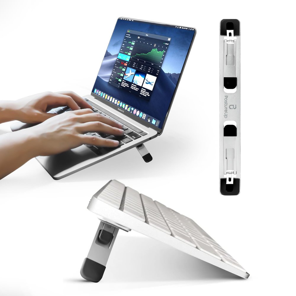 ProRiser by PostureUp Self-Adhesive Non-Scratch Aluminum Laptop & Keyboard Stand for Desk, 1.75 & 3in Elevation, Adjustable Computer Stand, Laptop Riser for Up to 20in Laptops and Keyboards