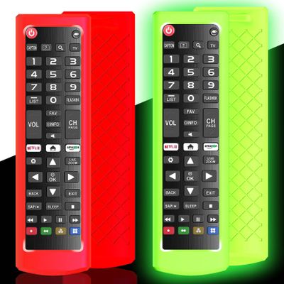 2Pack Case for LG TV Remotes, Cover for LG Smart TV Remote Control AKB75095307 AKB75375604 AKB74915305 Original, Replacement Silicone Skin Sleeve Glow in The Dark Green Red