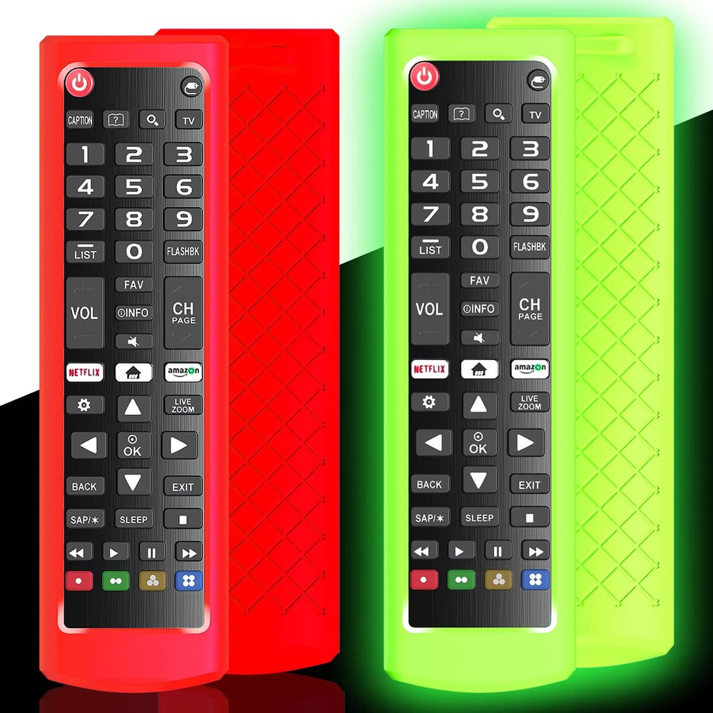 2Pack Case for LG TV Remotes, Cover for LG Smart TV Remote Control AKB75095307 AKB75375604 AKB74915305 Original, Replacement Silicone Skin Sleeve Glow in The Dark Green Red