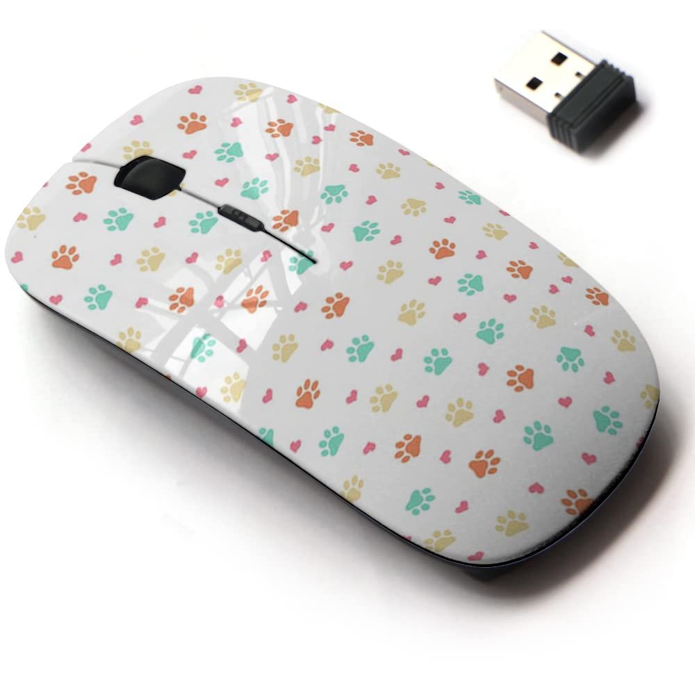 2.4G Wireless Mouse with Cute Pattern Design for All Laptops and Desktops with Nano Receiver - Colorful cat Dog paw Print