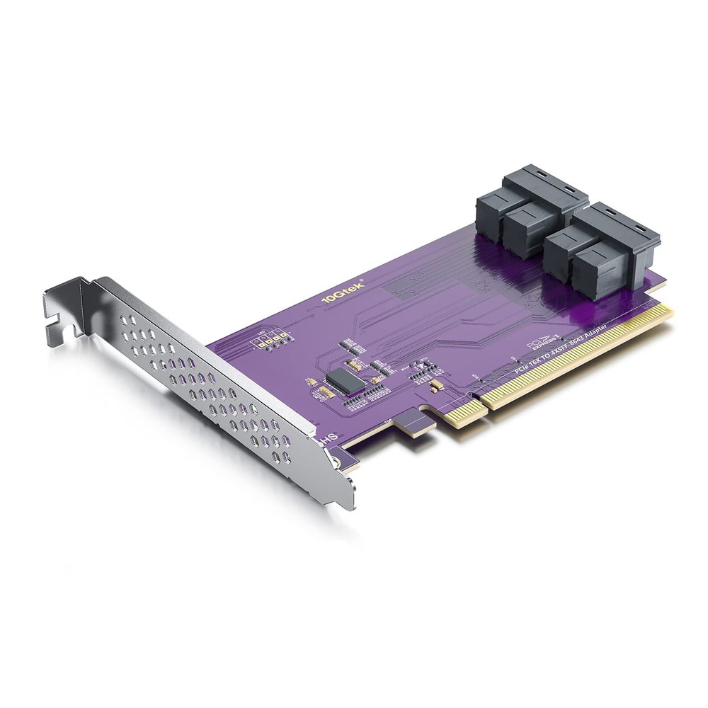 10Gtek PCIe X16 to (4) SFF-8643 U.2 SSD Adapter, Requires Motherboard BIOS Bifurcation, Windows10/8/7, RHEL8/7, ESXi7/6, Ubuntu21/20/18 Compatible