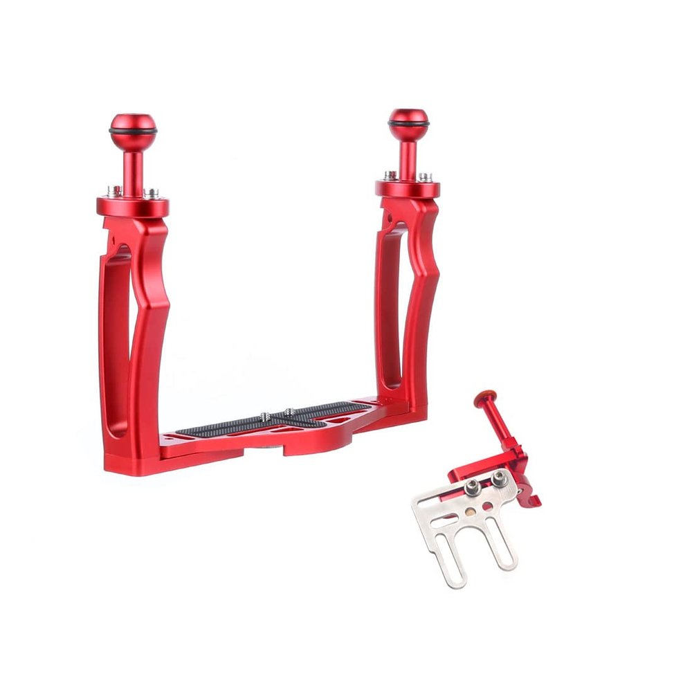 FEICHAO Dual Hand-Hold Photography Diving Bracket Tray Hand Grip for Camera Underwater Accessory (Red)