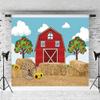 10x8FT Cartoon Red Farm Theme Backdrop Haystack Sunflower Apple Tree Backdrop Barn Background Photo Booth Props for Children Birthday Party Supplies view 1