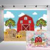 10x8FT Cartoon Red Farm Theme Backdrop Haystack Sunflower Apple Tree Backdrop Barn Background Photo Booth Props for Children Birthday Party Supplies view 2
