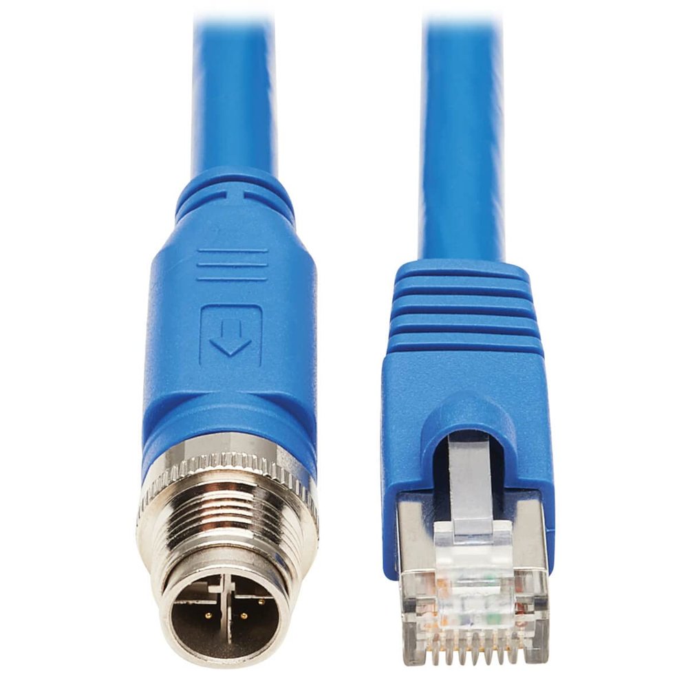 Tripp Lite M12 X-Code Cat6a Shielded Ethernet Cable, M12/RJ45 Cable, 10G F/UTP CMR-LP (M/M), IP68, 60W Power Over Ethernet, Blue, 3.3 Feet / 1 Meter, Lifetime Manufacturer's Warranty (NM12-6A2-01M-BL)