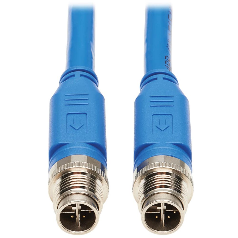 Tripp Lite M12 X-Code Cat6a Shielded Ethernet Cable, 10G F/UTP CMR-LP (M/M), IP68, 60W Power Over Ethernet, Blue, 9.8 Feet / 3 Meters, (NM12-6A1-03M-BL)