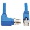 Tripp Lite M12 X-Code Cat6a Shielded Ethernet Cable, Right-Angle M12/RJ45 Cable, 10G F/UTP CMR-LP (M/M), IP68, 60W Power Over Ethernet, Blue, 9.8 Feet / 3 Meters, (NM12-6A4-03M-BL) view 1