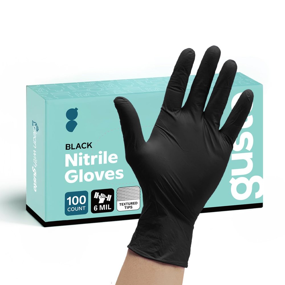 Comfy Package GUSTO Black Nitrile Gloves [100 Count] 6 Mil, HEAVY DUTY Disposable Gloves for Food Prep, Cooking, Tattoo, Cleaning  Latex-Free, Powder-Free, Textured Fingertips - Medium (Formerly
