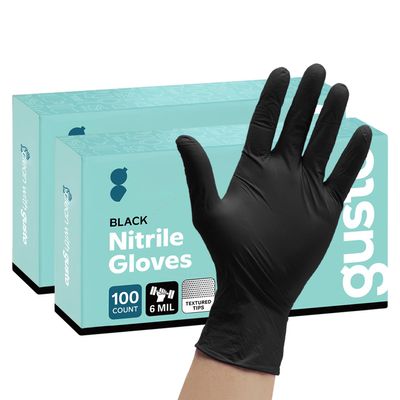 Comfy Package GUSTO Black Nitrile Gloves [200 Count] 6 Mil, HEAVY DUTY Disposable Gloves for Food Prep, Cooking, Tattoo, Cleaning  Latex-Free, Powder-Free, Textured Fingertips - X-Large (Formerly