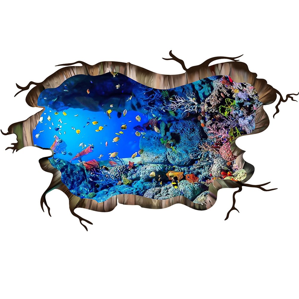 3D Under The Sea Fish Floor Wall Decals, FODIENS Ocean Sea Life Wall Stickers, Removable Peel and Stick Waterproof DIY Wall Art Decal for Kids Room Nursery Bathroom Living Room Playroom